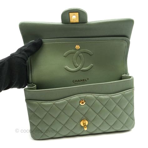 chanel olive green 18c|Chanel Quilted M/L Medium Double Flap Iridescent Olive Green .